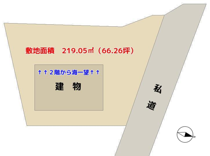 千葉県館山市洲崎の海が見える物件の敷地概略　房総の別荘