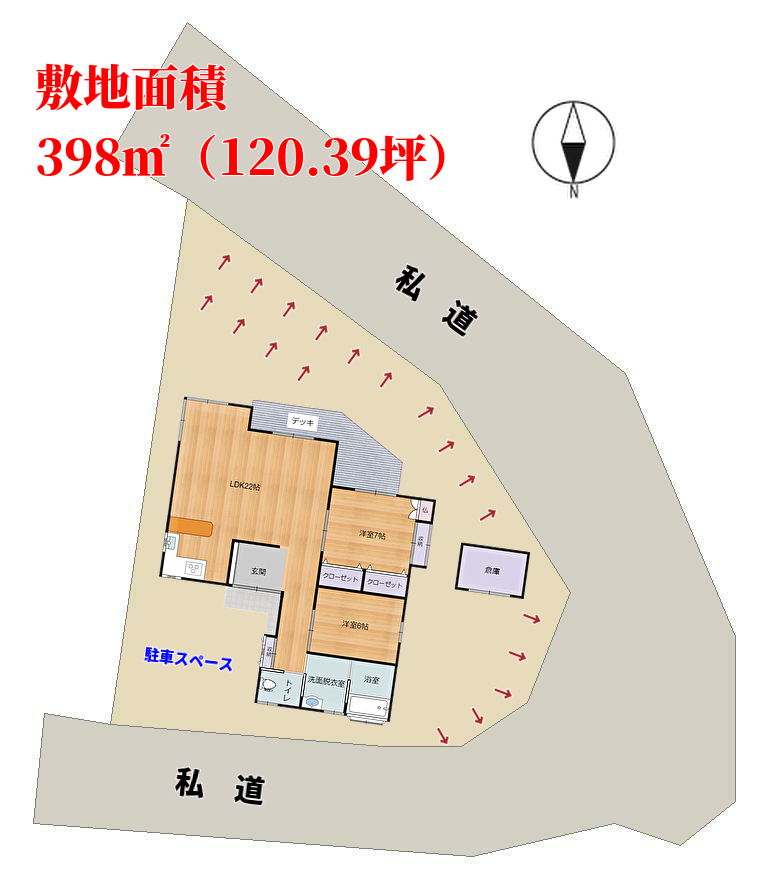 千葉県館山市岡田の不動産情報、中古別荘物件敷地概略