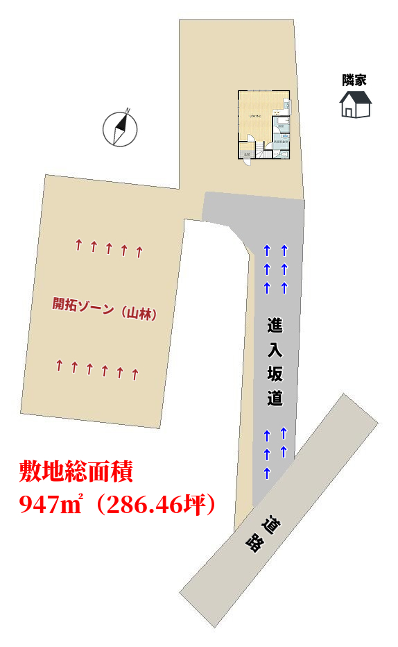 千葉県館山市神余の不動産、別荘山林の敷地概略図