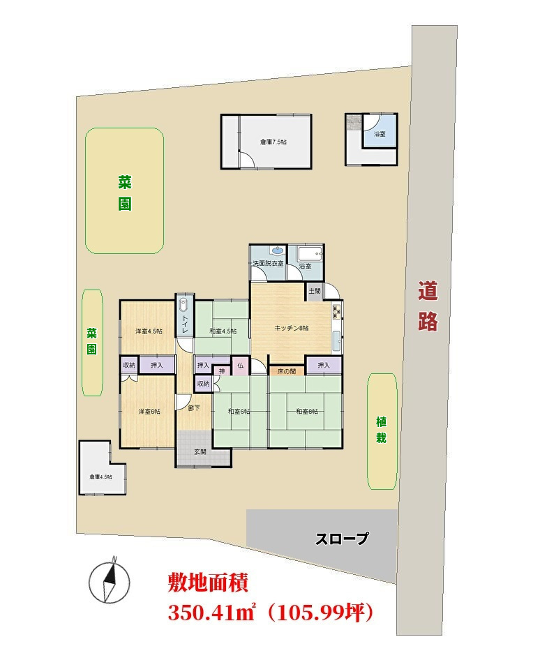千葉県館山市布良の不動産、海近平家、敷地配置図