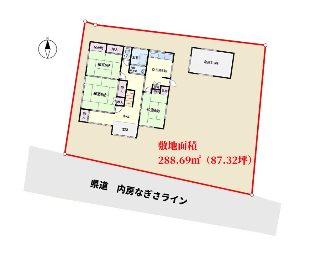 千葉県館山市船形の不動産、中古戸建て、敷地概略図