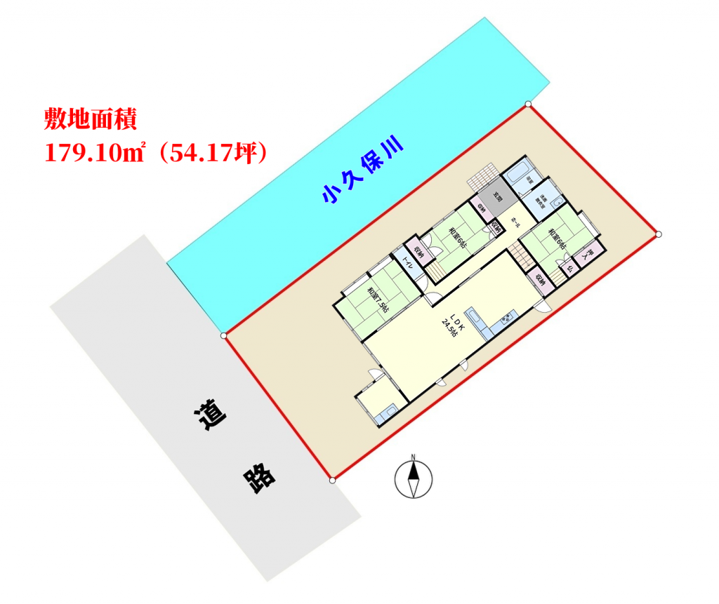 千葉県富津市小久保の不動産、中古戸建て、貸別荘、敷地概略