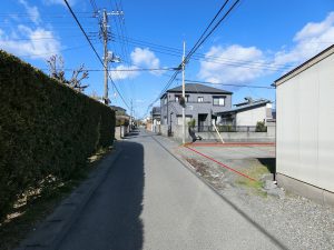 千葉県館山市北条の不動産、土地、北条海岸近く、対象地は赤いライン