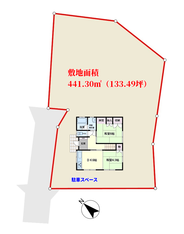千葉県館山市竜岡の不動産、中古戸建て、物件敷地図