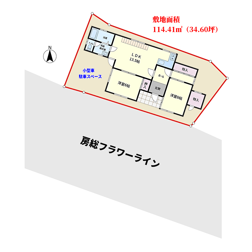 千葉県館山市波左間の不動産、戸建て、別荘、敷地概略図