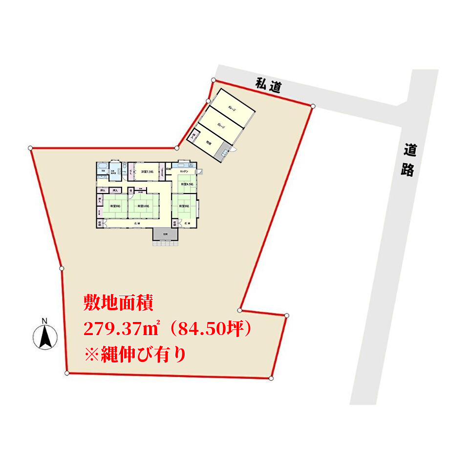 千葉県南房総市白浜町滝口の不動産、戸建て、敷地概略図