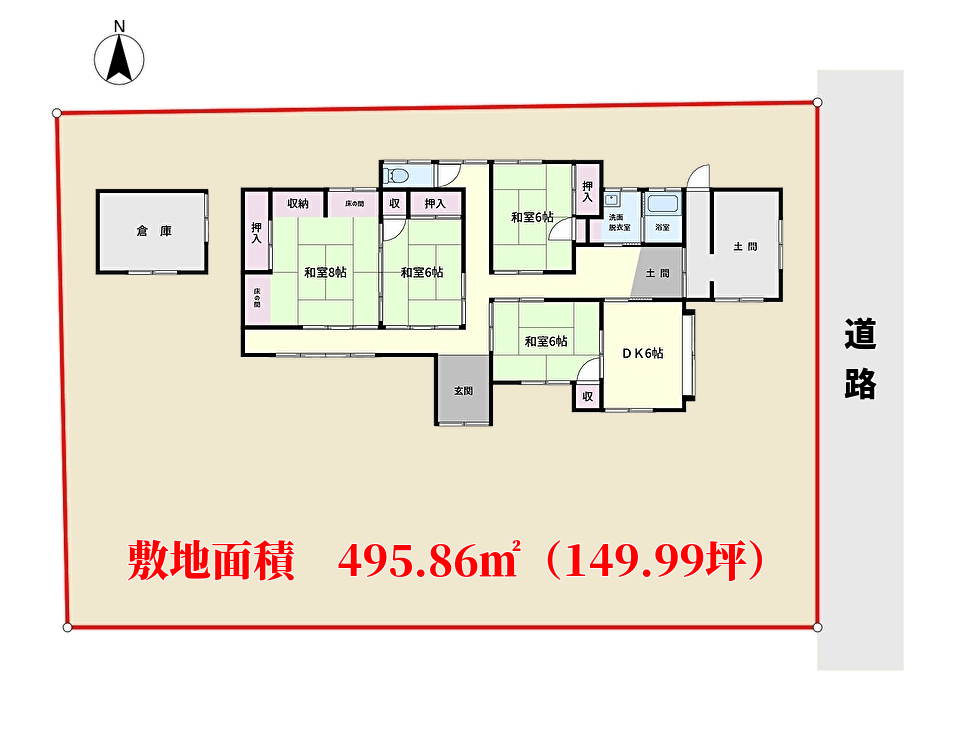 千葉県館山市宮城の不動産、中古戸建て、移住推奨物件、敷地概略図