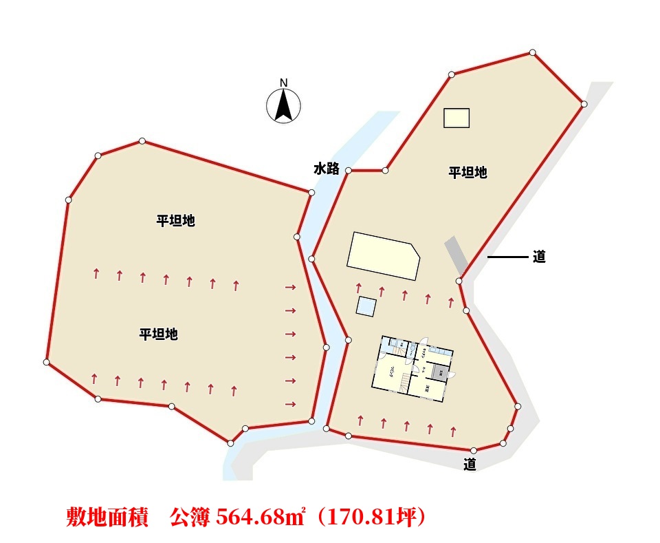 千葉県鴨川市南小町の不動産、上物（ログハウス）付き土地、敷地概略図