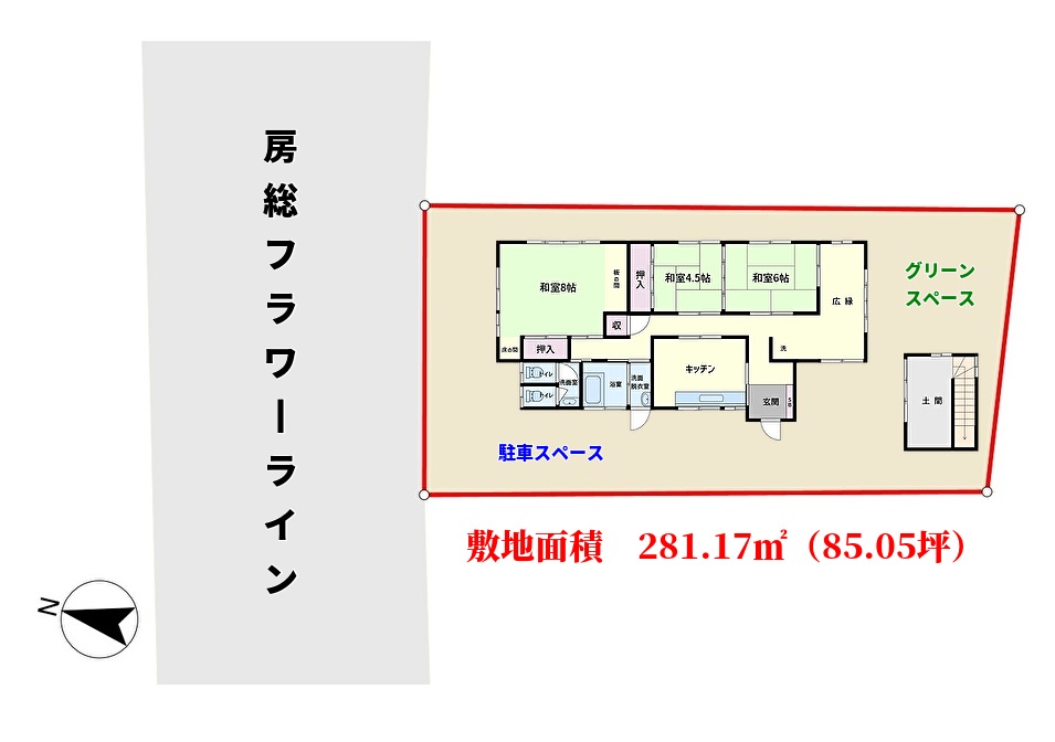 千葉県館山市塩見の不動産、戸建て、敷地概略図