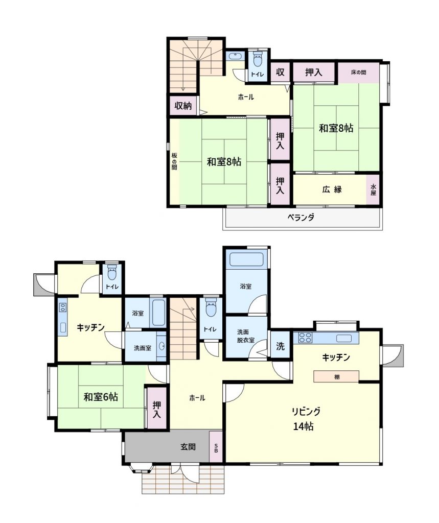 千葉県鴨川市西町の不動産、広い庭付き戸建て、二世帯住宅、物件間取り図