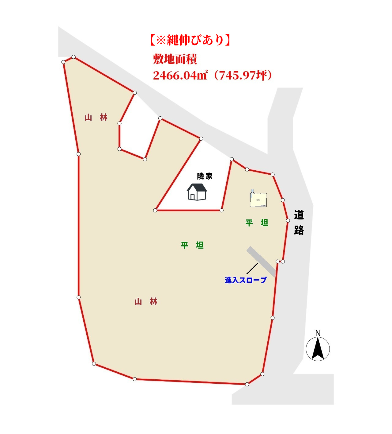 プレハブ小屋付売山林　館山市竹原（たけわら）　2466.04㎡（745.97坪）　980万円 物件概略図