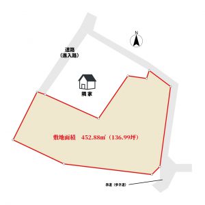海一望売地　鴨川市江見青木　452.88㎡（136.99坪）　1380万円 物件概略図