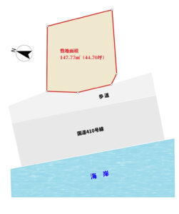 海前売地　南房総市白浜町滝口　147.77㎡（44.70坪）　980万円 物件概略図