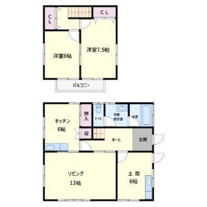 菜園用地付売家　南房総市富浦町福澤　2LDK＋土間部屋　1450万円 間取り