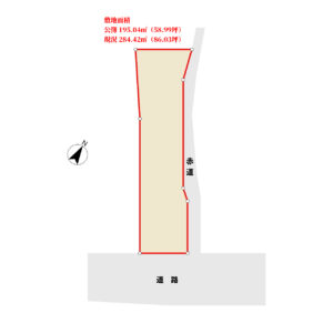 海浜売地　南房総市富浦町多田良　公簿 195.04㎡（58.99坪）　880万円 物件概略図