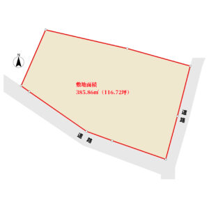 海浜売地　南房総市白浜町根本　385.86㎡（116.72坪）　450万円 物件概略図