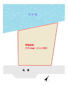 池畔売地　館山市加賀名　379.46㎡（114.78坪）　500万円 物件概略図
