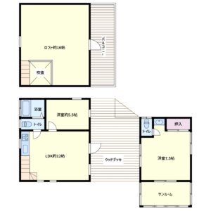 売ミニログハウス　南房総市和田町下三原　1LDK＋ロフト他　850万円 間取り