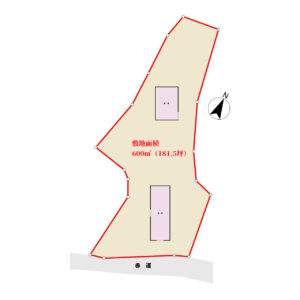 古倉庫付売地　南房総市千倉町川合　600㎡（181.5坪）　383万円 物件概略図