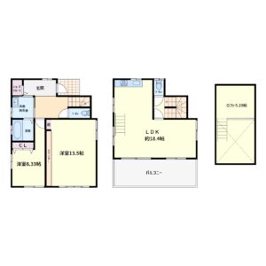 海望売家　安房郡鋸南町元名　2LDK＋ロフト　2380万円 間取り