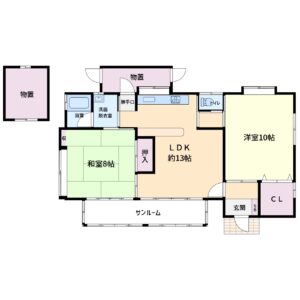 売民家 南房総市和田町下三原 2LDK+サンルーム 770万円 間取り