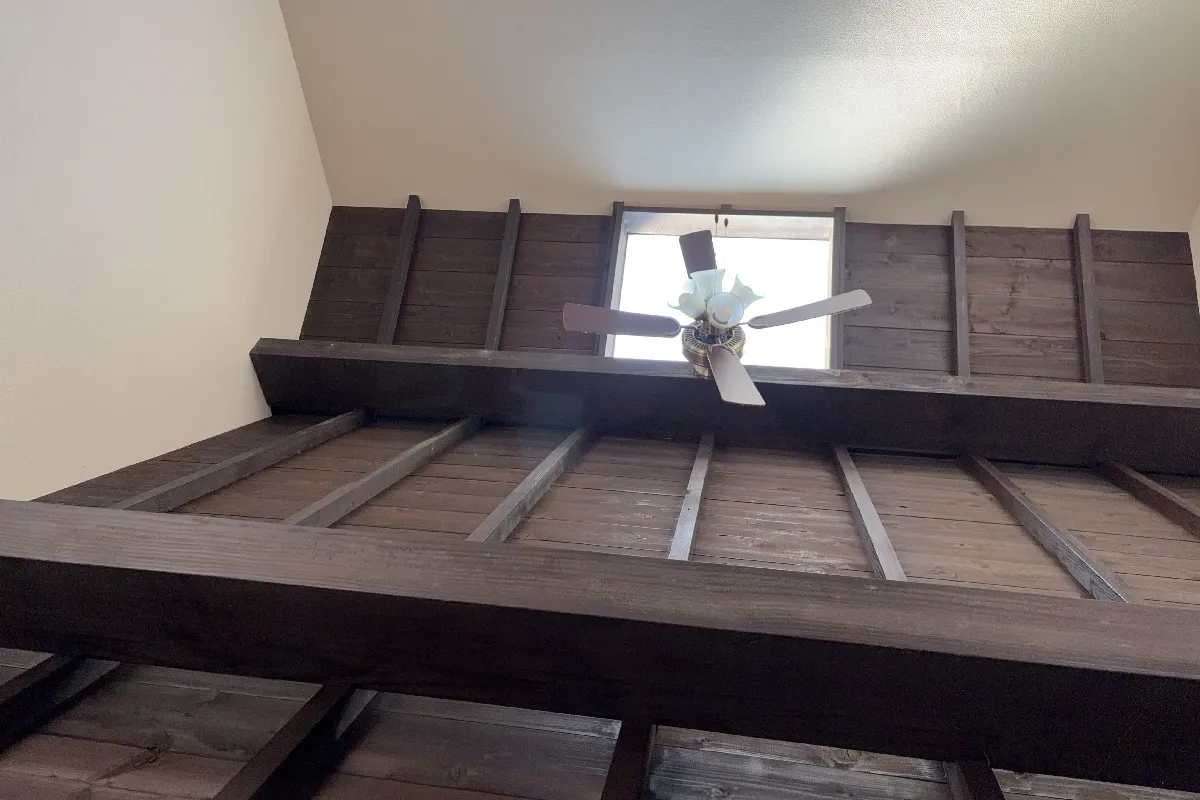 【明かりがとれる天窓とシーリングファン】