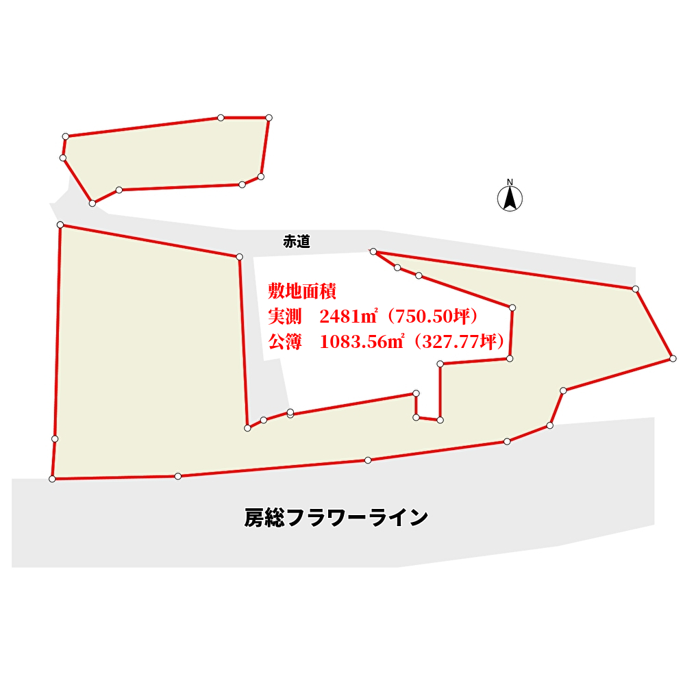 海前広大売地 南房総市白浜町滝口 実測2481㎡(750.50坪) 4700万円 物件概略図
