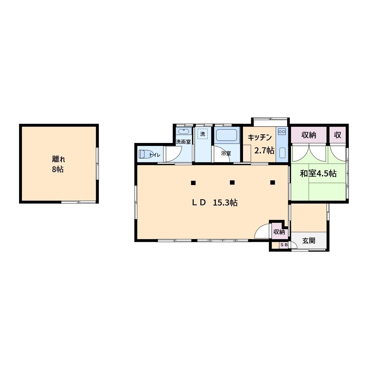 リノベ済海浜売家　館山市館山　1LDK＋離れ　2480万円 間取り