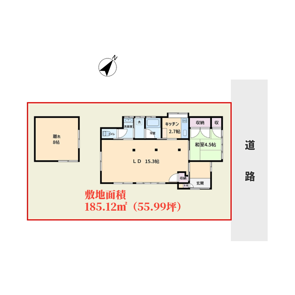 リノベ済海浜売家　館山市館山　1LDK＋離れ　2480万円 物件概略図